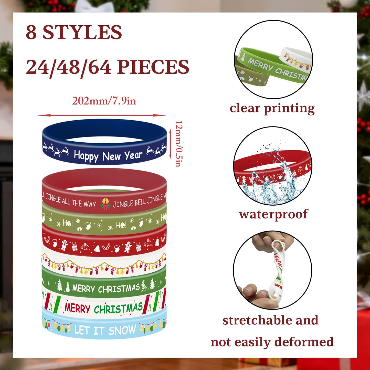 MATEPLUS 24Pcs Christmas Silicone Bracelets Xmas Rubber Wristbands for Family Holiday Party Favors Supplies for Kids Adults,Chri