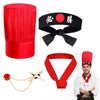 Keymall Costume Headwear Chef Hat, Hibachi Japanese Teppanyaki Tall Cap With Hachimaki Headband, Set B - Red