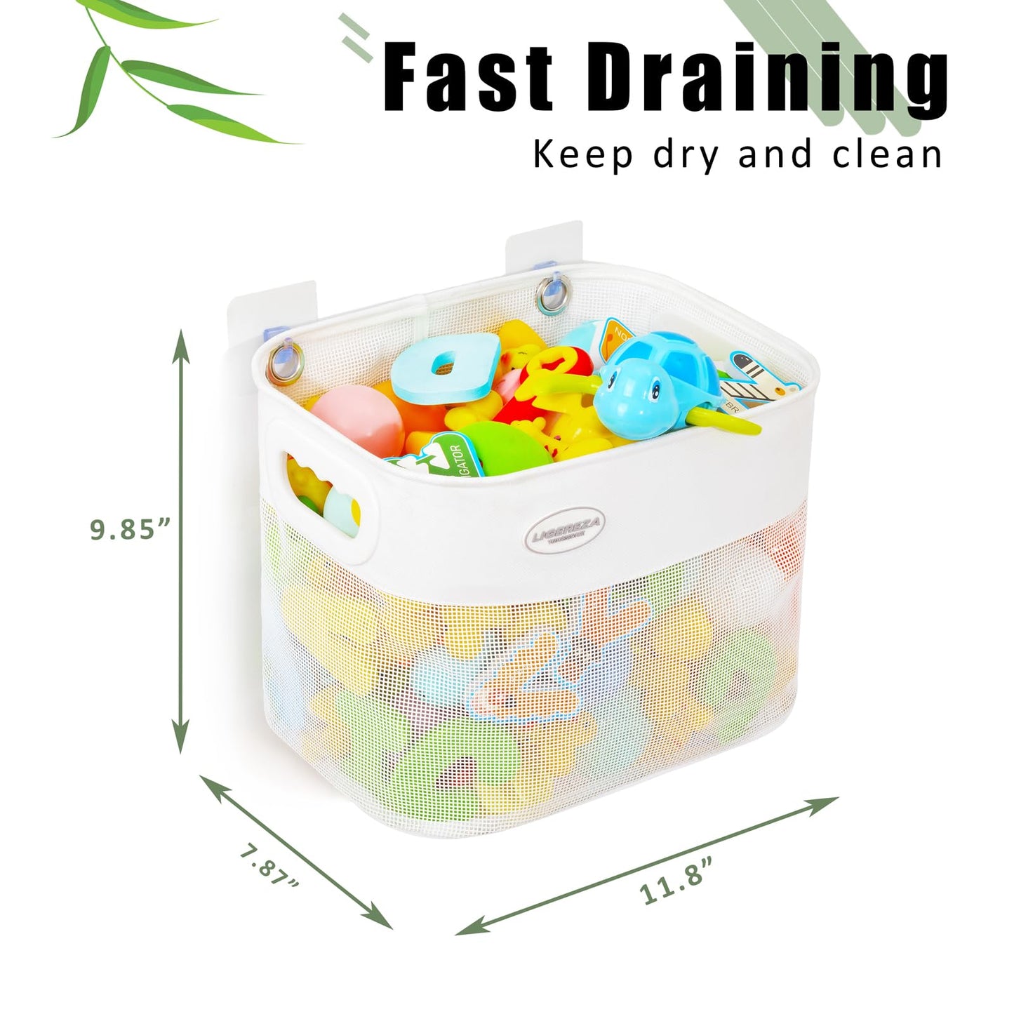 Ligereza Quick Scoop Baby Mesh Bath Toy Storage, 2X Capacity & Large Opening Toy Organizer, Toddler Bath Gift & Bathtub Toy Holder (White)