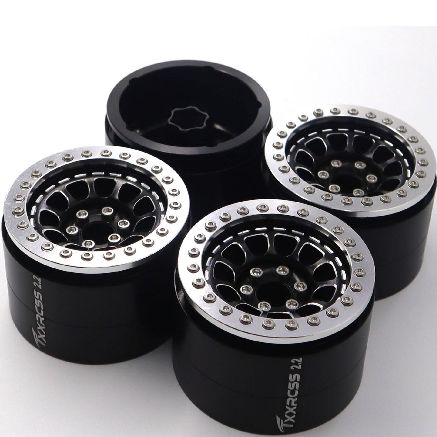 Txxrcss RC 2.2 Aluminum Alloy Beadlock Wheels and Tires Upgrades Accessories Rims for 1/10 SCX10 TRX4RC4WD and D90 RC Crawler Ax