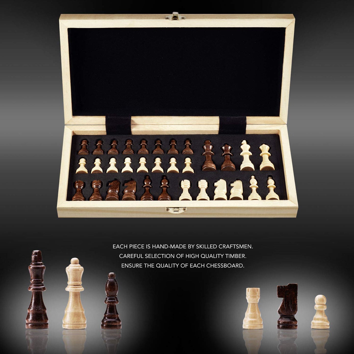 Amerous Chess Set, 12'X12' Folding Wooden Standard Travel International Chess Board Game Set With Magnetic Crafted Pieces For 2 Players