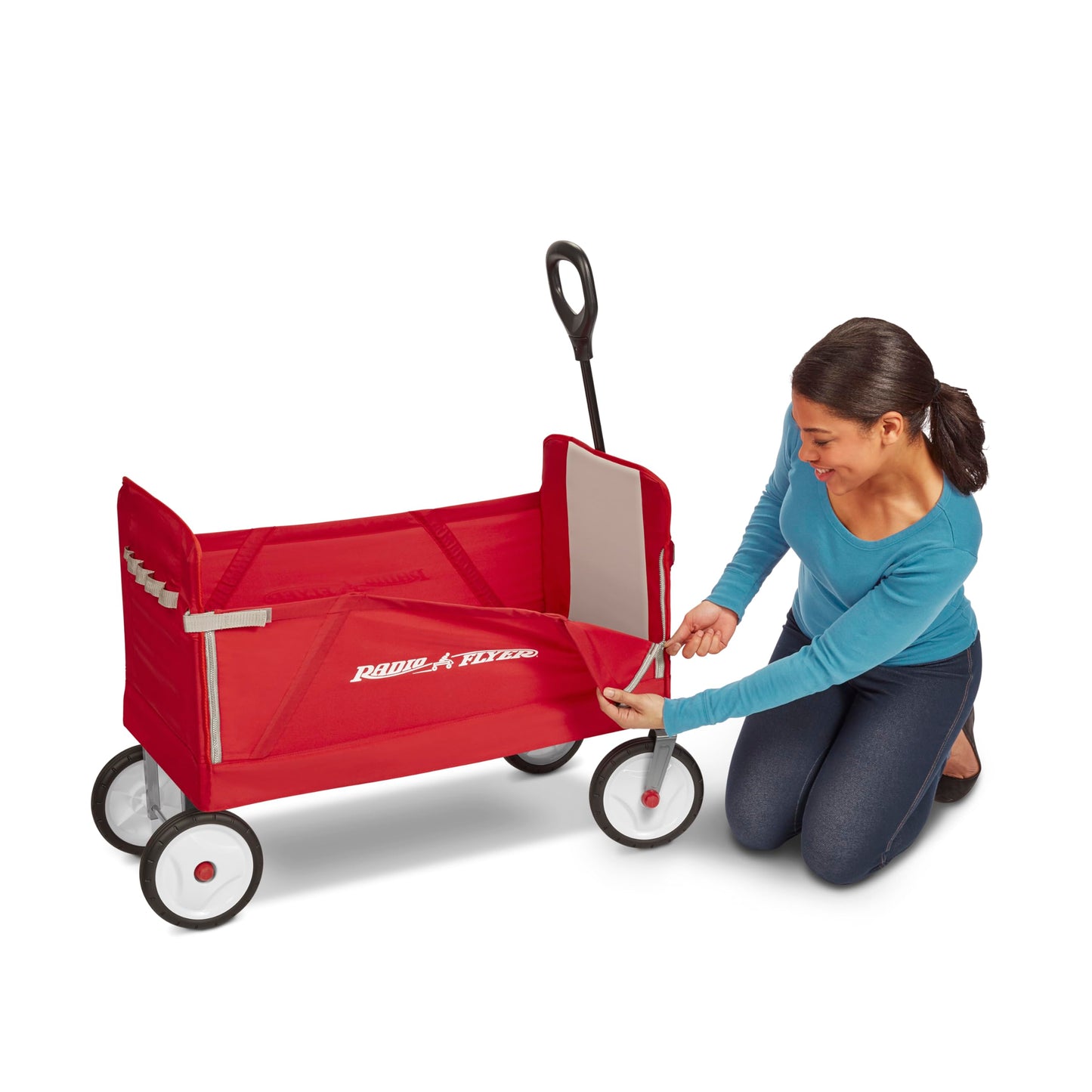 Radio Flyer 3-In-1 Ez Folding Wagon Ride On For Kids, Garden, & Cargo, Red Collapsible Wagon