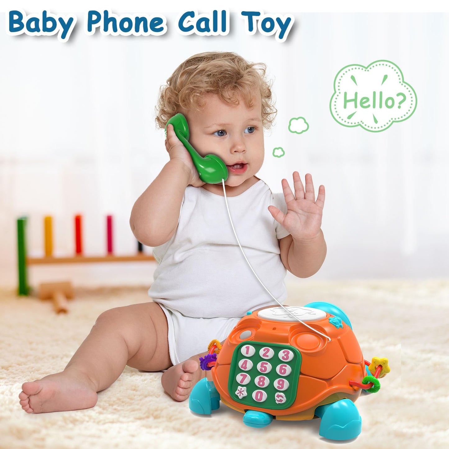 Ussybaby Infant Baby Toys 6 To 12 Months, Musical Turtle Crawling Baby Toys For 12-18 Months, Phone Hand Drum Toy, Baby Toys 7 8