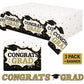 Oojami 3 Pack Black and Gold Graduation Tablecloths with Congrats Grad Banner - 54 x 108 | 2025 Graduation Party Supplies, Large
