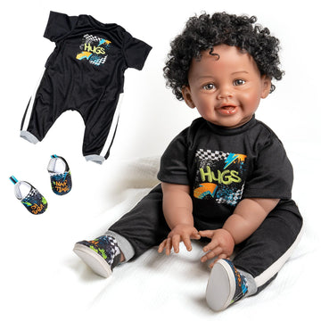 Paradise Galleries Realistic Reborn Newborn Black Baby Boy Doll 22 Inch Lifelike Curly Rooted Hair Oh Baby 4 Piece Gift Set For Ages 3 And Up - Oh Baby