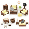 23Pcs Brown Dollhouse Mini Furniture Kit Decoration Diy Accessories Including Dining Room Sitting Living Bedroom Set Toys For Ba