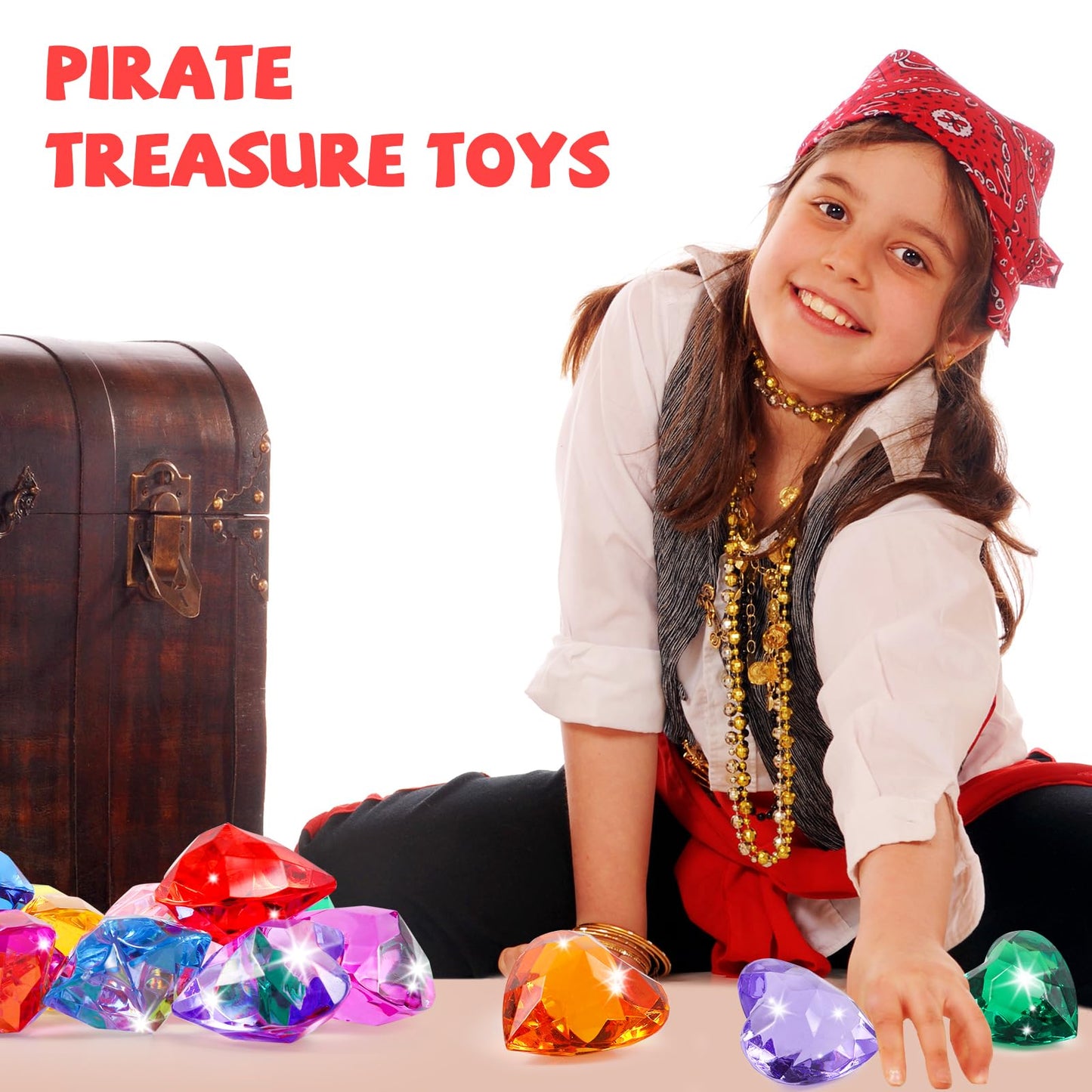 Niceup 30pcs Heart Gemstones Diamond Diving Pool Toys 1.57in Small Crystal Acrylic 3D Gems Heart Shape Gemstones for Mermaid Treasure Hunt Party Favors (Multicolor 60PCS)