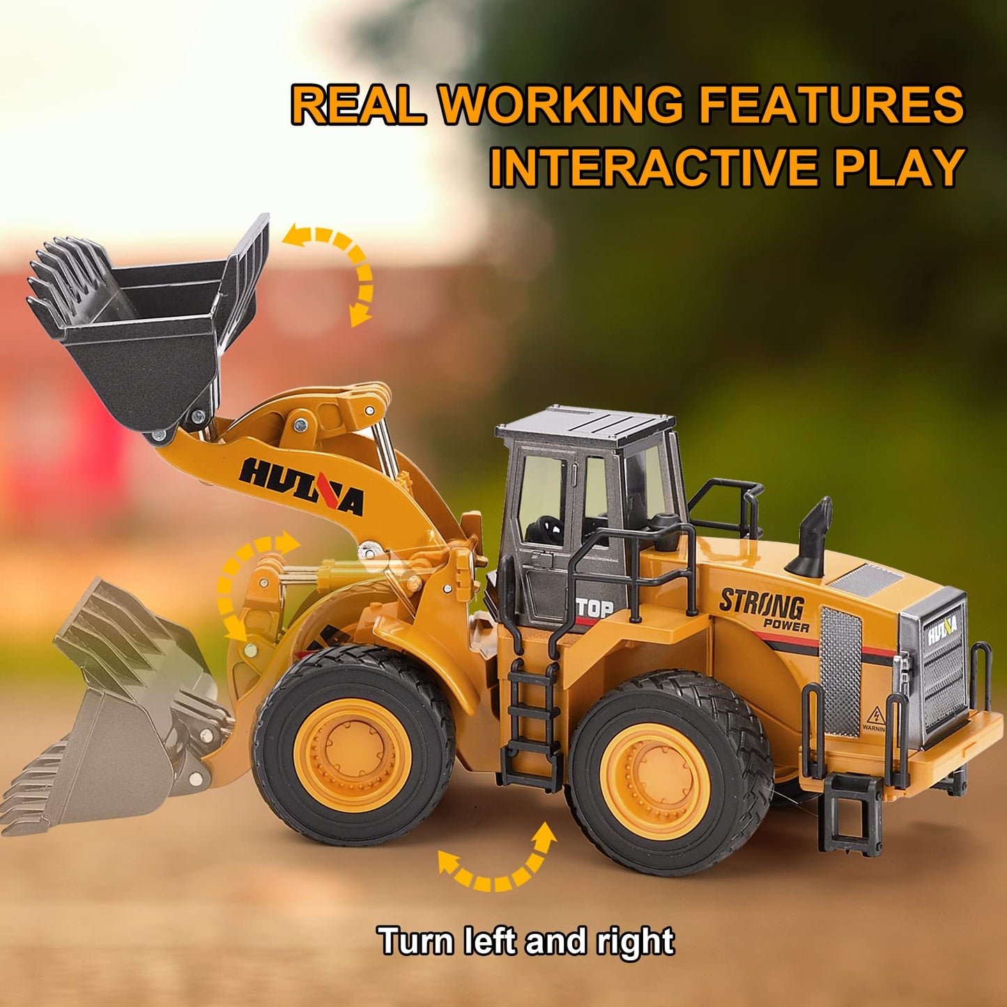 1/40 Scale Diecast Four Wheel Loader Truck Toy, Metal Construction Equipment Bulldozer Models for Kids