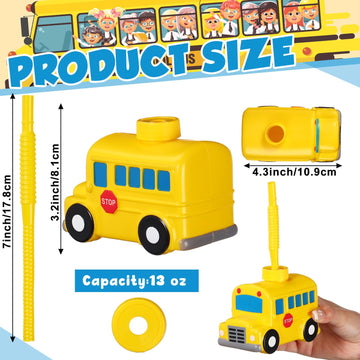 Tanlade 12 Set School Bus Cups with Straws, Plastic Vehicle Bus Shape Cup Bulk First Day of School Birthday Party Favor for Car
