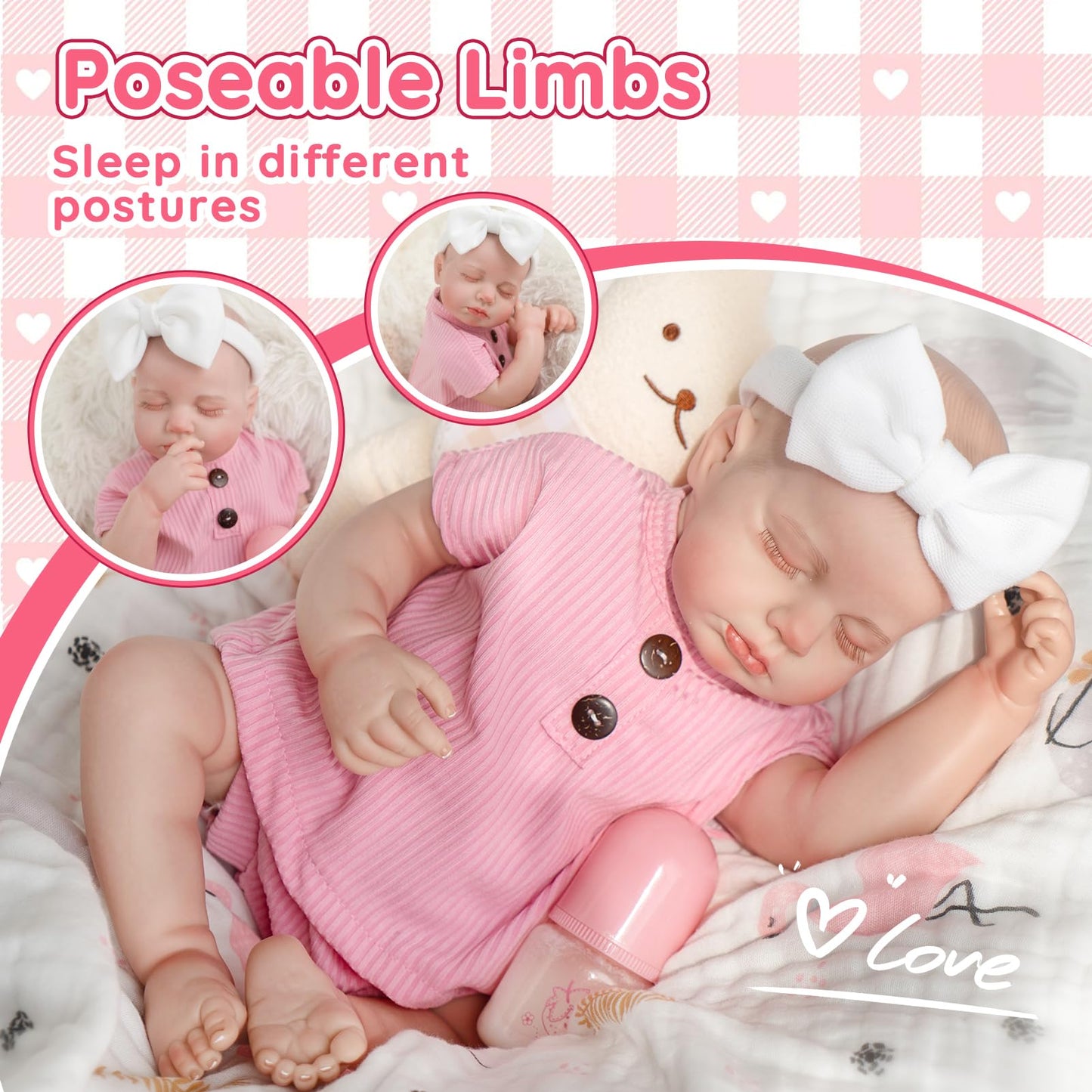 Jirachi Realistic Reborn Baby Dolls, 18 Inch Real Life Full Body Vinyl Sleeping Baby Girl, Newborn Lifelike Reborn Baby Dolls With Pink Clothing Set