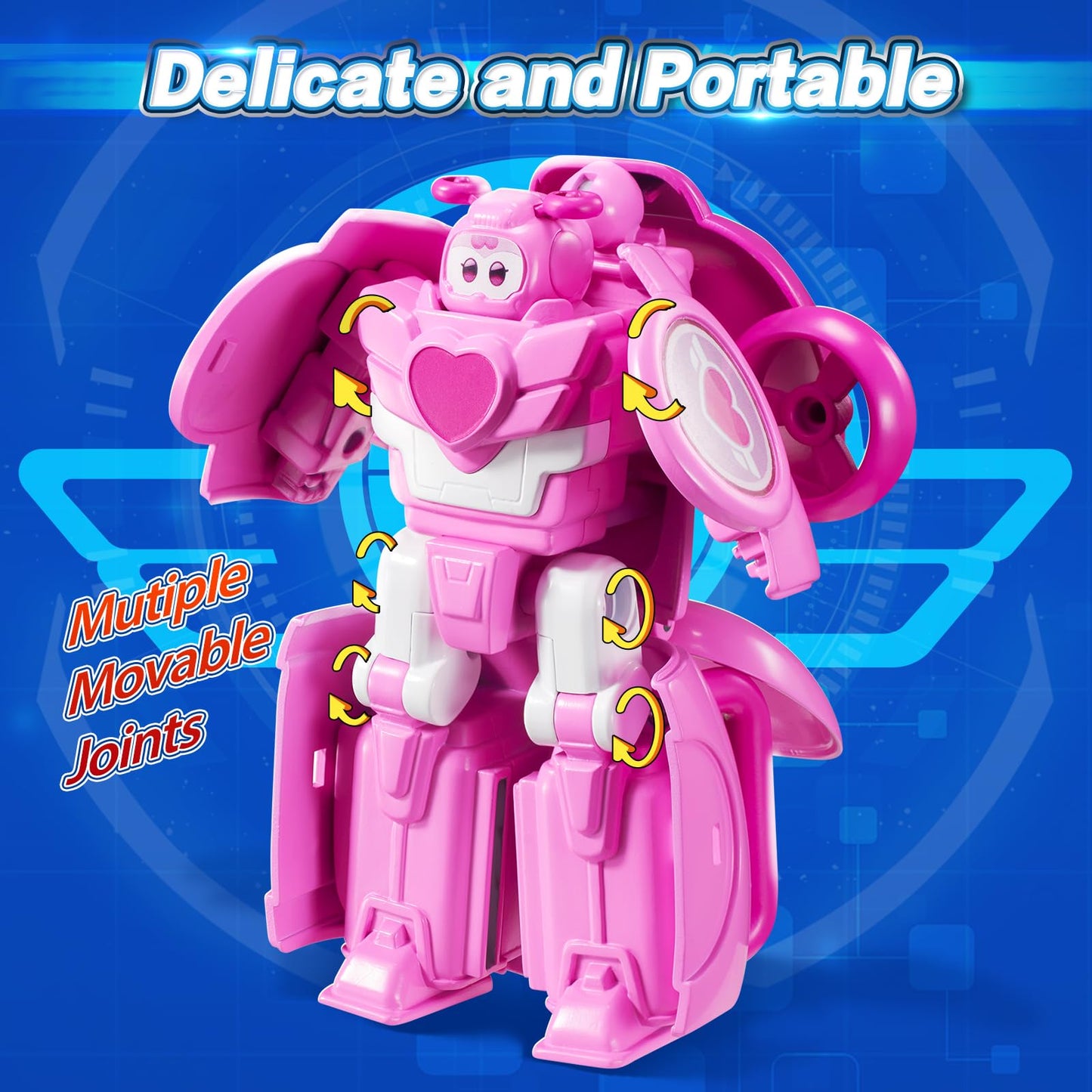 Super Wings 2-in-1 Transforming Mech Robot, 2.4 Dizzy Pet & 4.3 Mecha Mode, Pink Transformer Toy for Boys & Girls Ages 3
