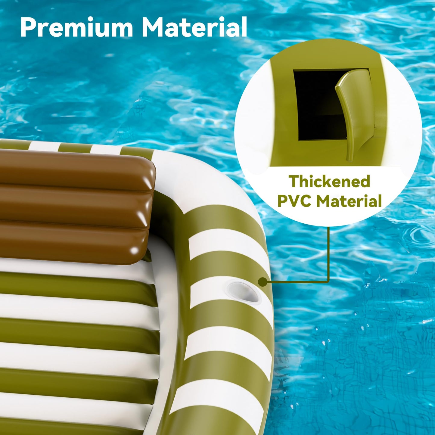 Pool Wave Inflatable Pool Lounger Floats  80 x 66 Large Tanning Bed for mature-themed Kids  Outdoor Sun Bathing Floating Blow up Raft W/Pillow  Spray Water Mat  Summer Beach Lake Family Party Gift - Green