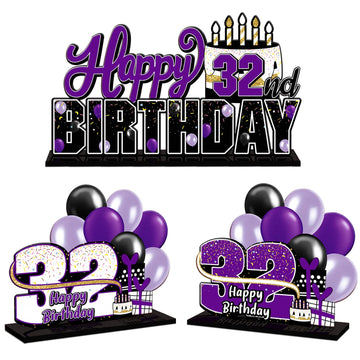 Lingteer Happy 32Nd Birthday Purple Acrylic Table Topper Centerpieces Set - Cheers To 32 Years Old Birthday 32Nd Bday Party Gift Decorations.
