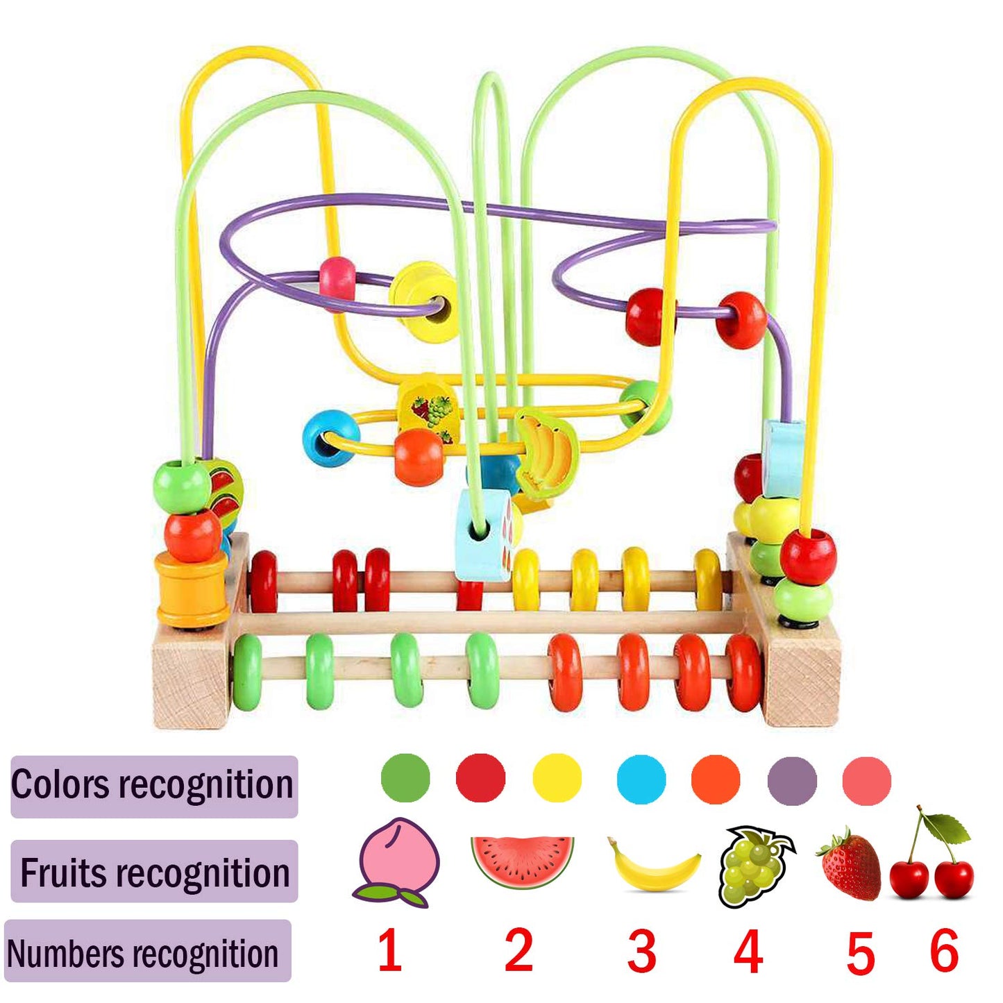 Wondertoys Bead Maze Toy for Kids Wooden Colorful Abacus Roller Coaster Educational Circle Toys Bead Maze Activity Cube Sensory