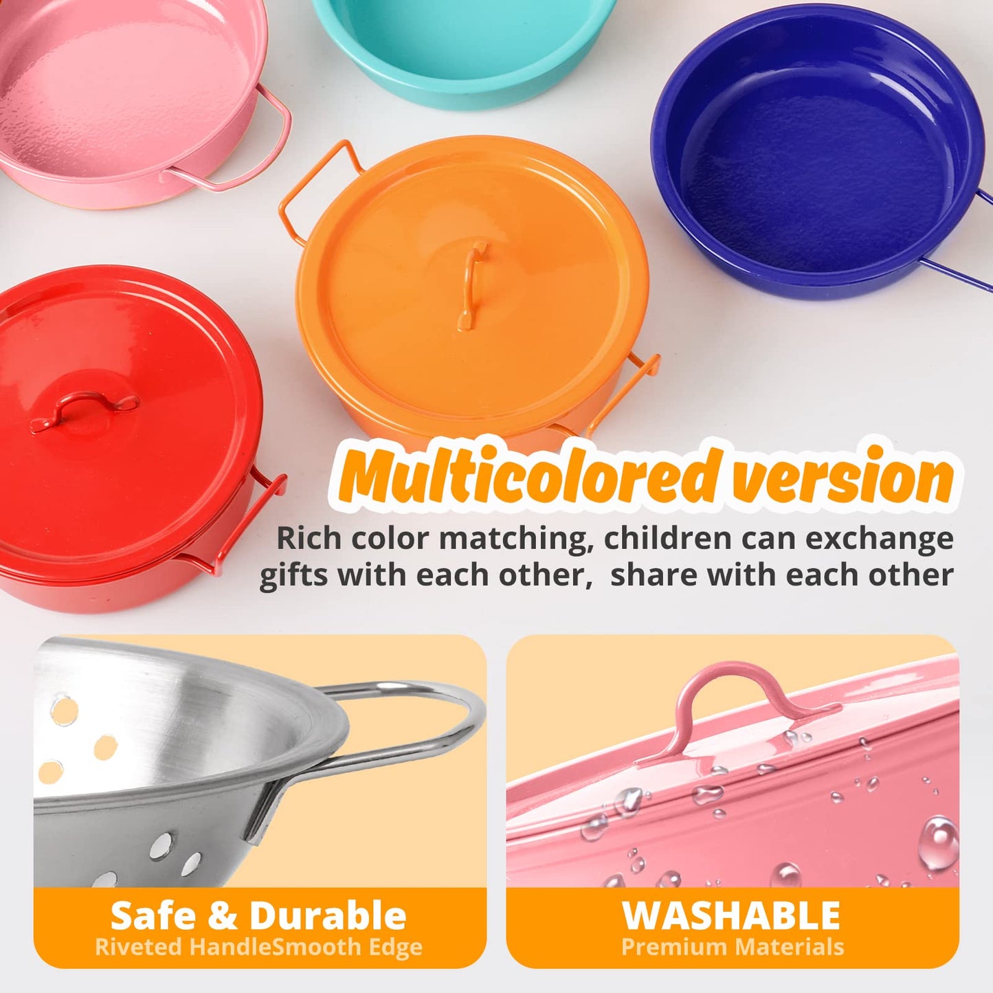 Veitch fairytales Kids Play Kitchen Toy Accessories Set Toddler Cooking Playset Colorful Stainless Steel Pots and Pans Birthday