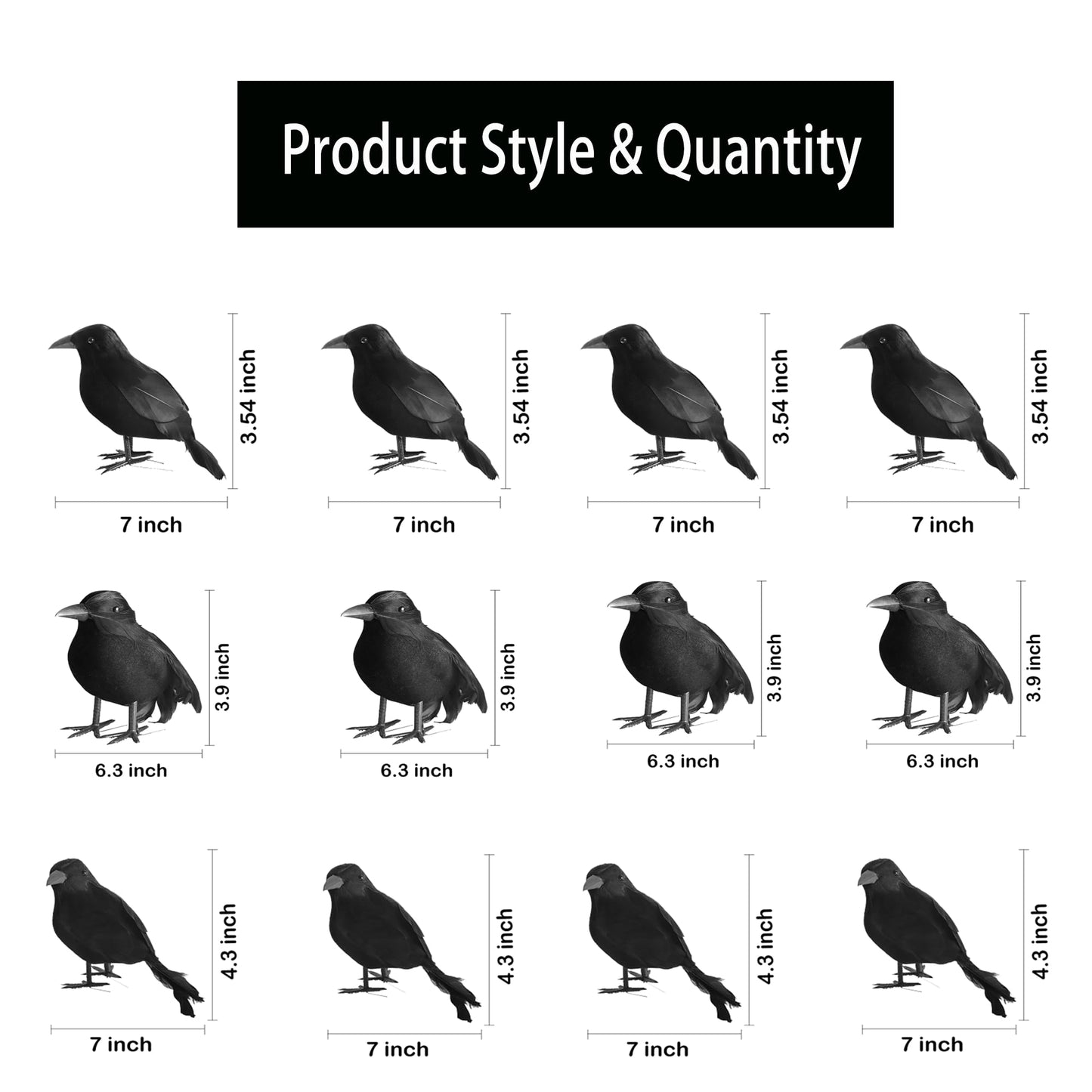 Yumhum 12 Packs Real Feathered Halloween Black Crows, Handmade Realistic Crow With Real Feathers Raven Birds For Yard Tree Garde