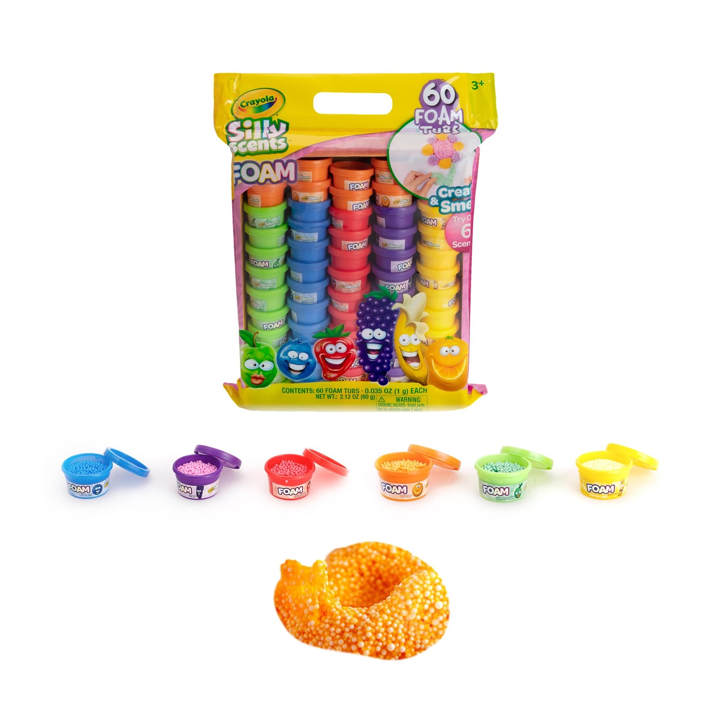 Crayola Play Foam - Silly Scents | 60x1oz Scented Foam Beads | Kids Modeling Foam in 6 Bright Colors and Scents | Gifts for Kids