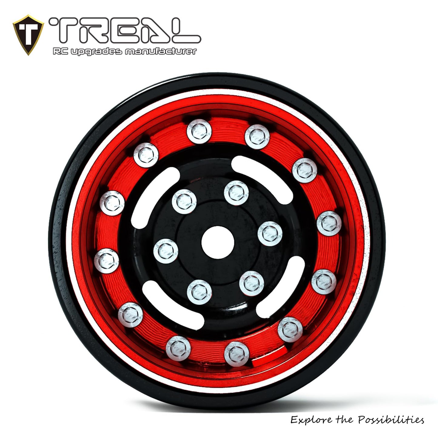Treal 1.0 Beadlock Wheels Deep Dish Rims (4P) For Scx24 Ax24 Fcx24 Trx4M 1/24 1/18 Crawler Car-Type F(Red)