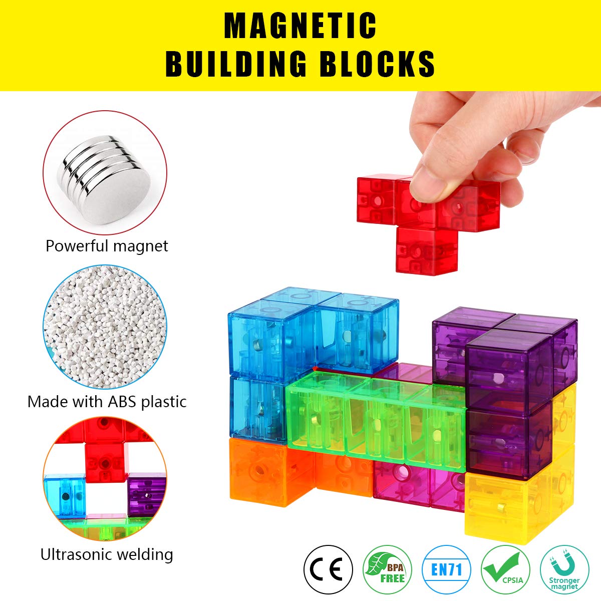 DASDAX Magnetic Building Blocks Magic Magnetic 3D Puzzle Cubes, Set of 7 Multi Shapes Magnetic Blocks with 54 Guide Cards, Intel