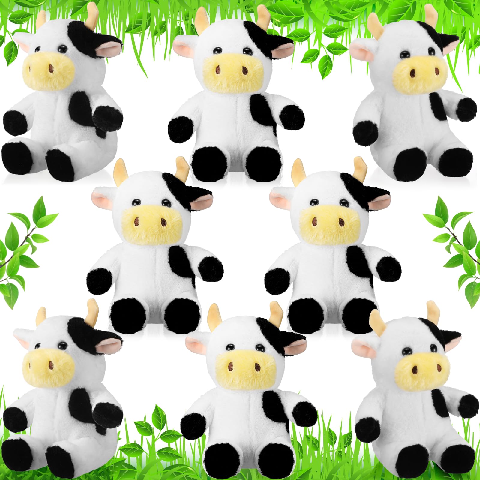 Wettarn 8 Pcs Cow Stuffed Animal 9.4'' Cow Plush Toys Party Decorations For Girls Boys