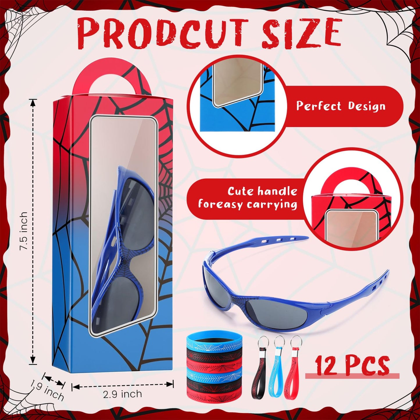 Tellegloww 48 Pcs Spider Birthday Party Supplies Favors Gifts Include 12 Spider Web Goodie Gift Boxes 12 Sunglasses 12 Bracelet