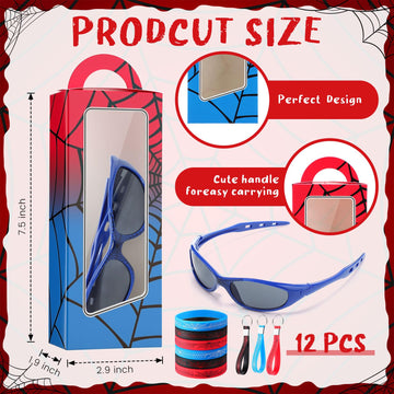 Tellegloww 48 Pcs Spider Birthday Party Supplies Favors Gifts Include 12 Spider Web Goodie Gift Boxes 12 Sunglasses 12 Bracelet
