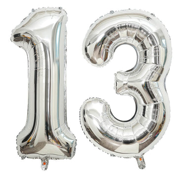 40 Inch Silver 13 Number Balloons Giant Jumbo Huge 13 Or 31 Foil Mylar Helium Number Digital Balloons Silver Birthday Mylar Digi