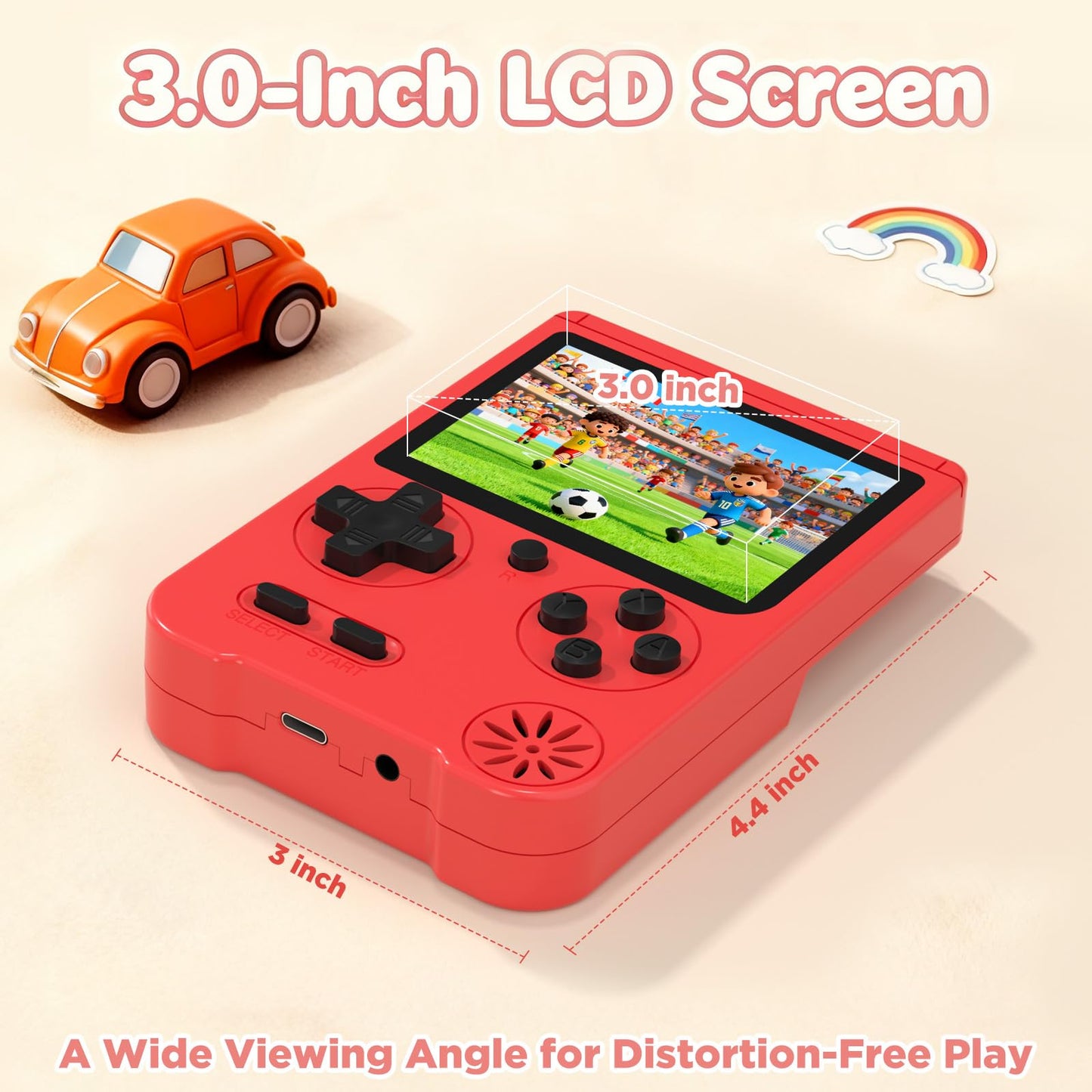 500-in-1 Classic Game Console, Single Player Handheld Gaming System with 3.0-inch Display, Rechargeable Battery and TV Connectio