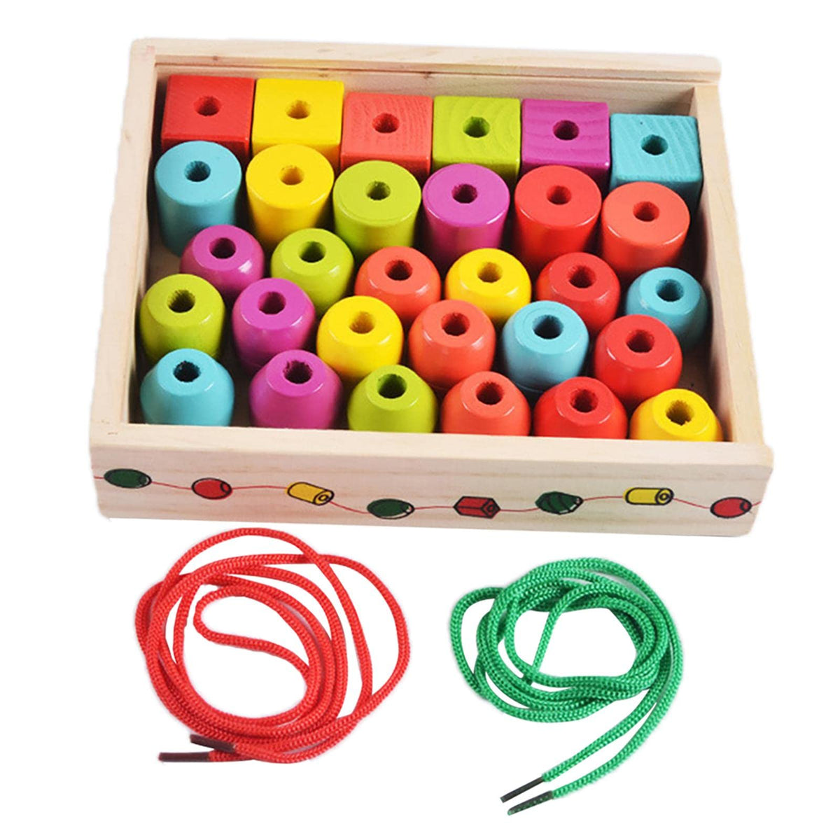 ECOMISTIQ Wooden Lacing Beads Stringing Blocks with Box Threading Kids Educational Toy|Toys & Hobbies |Preschool Toys & Pretend 