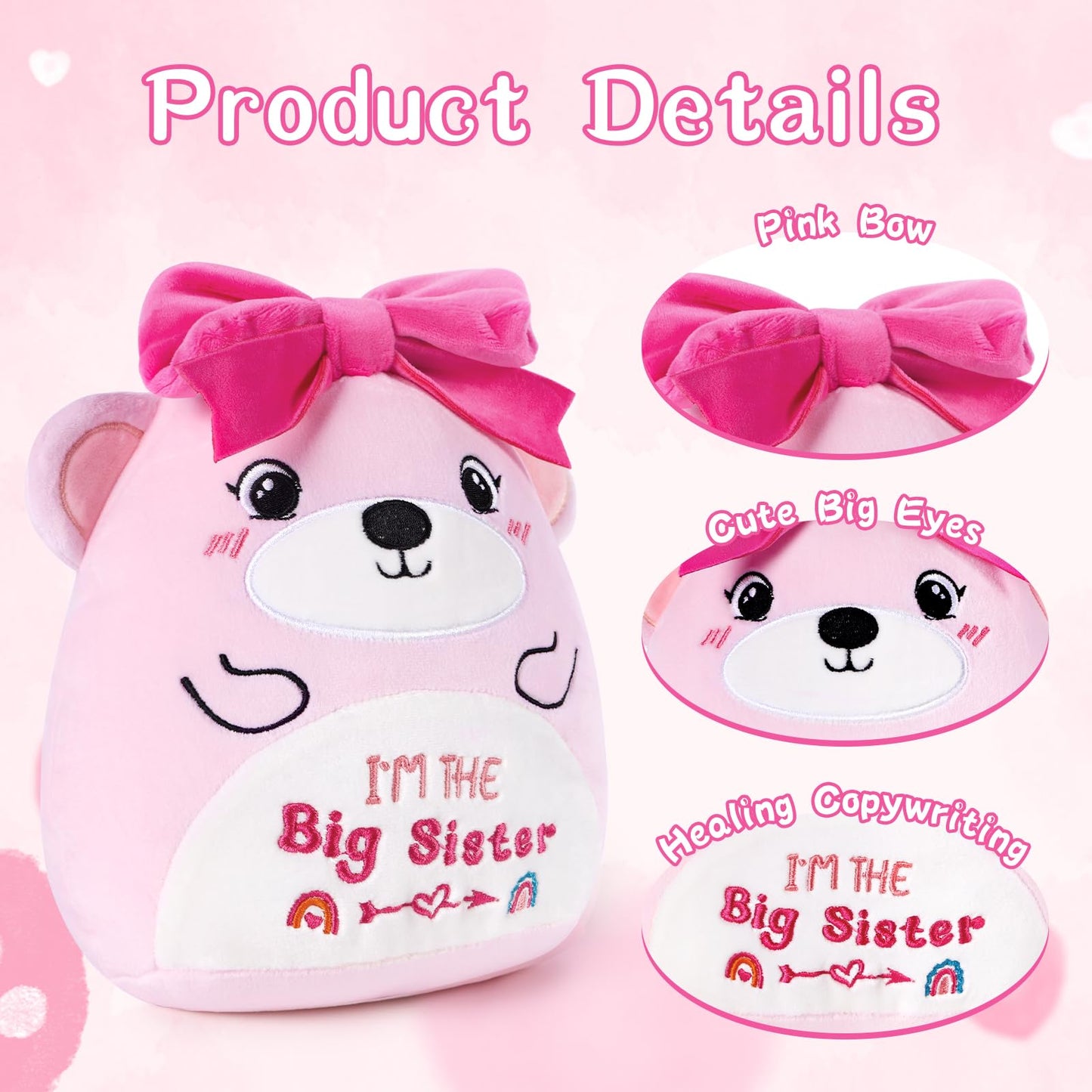 Inisajace Big Sister Stuffed Animal - 9 Inches Cute Pink Bear Stuffed Animals Big Sister Gifts For Girls Im The Big Sister    Be