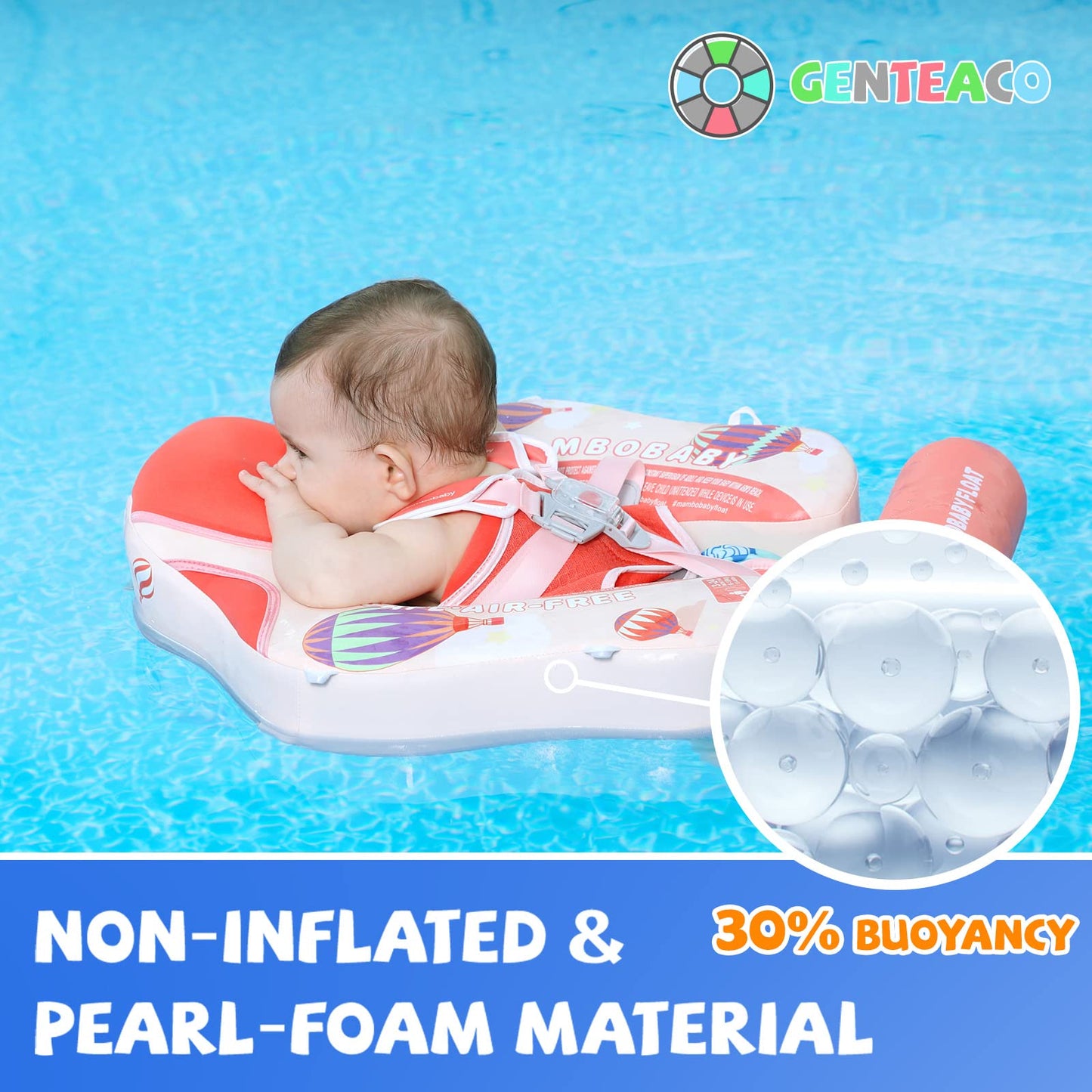 Genteaco Newest Mambobaby Baby Swim Float With Canopy 3-24 Months Non-Inflatable Infant Floats For Pool Add Tail Avoid Flip Skin