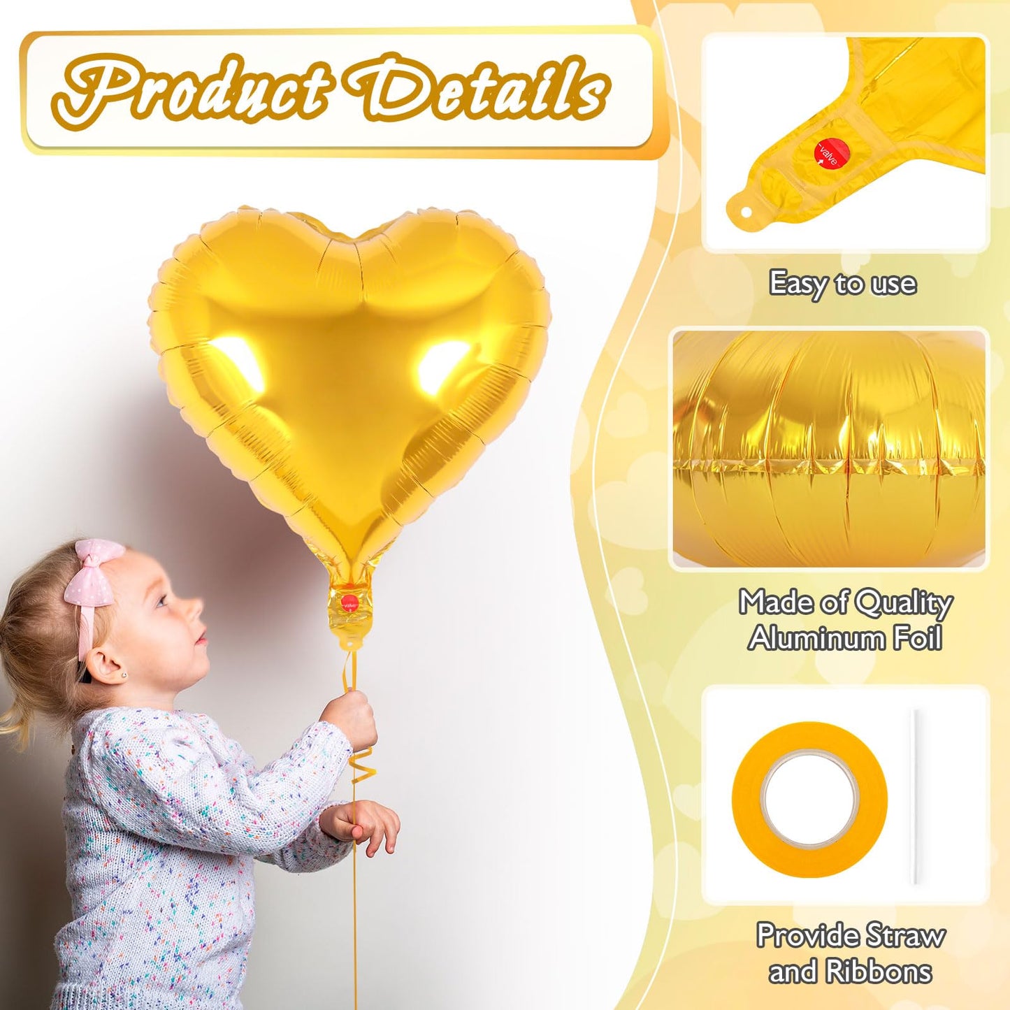 12 Pcs Heart Balloons,18 Inch Gold Heart Shape Foil Balloons Love Balloons Valentine Balloons For Birthday Party Wedding Engagem