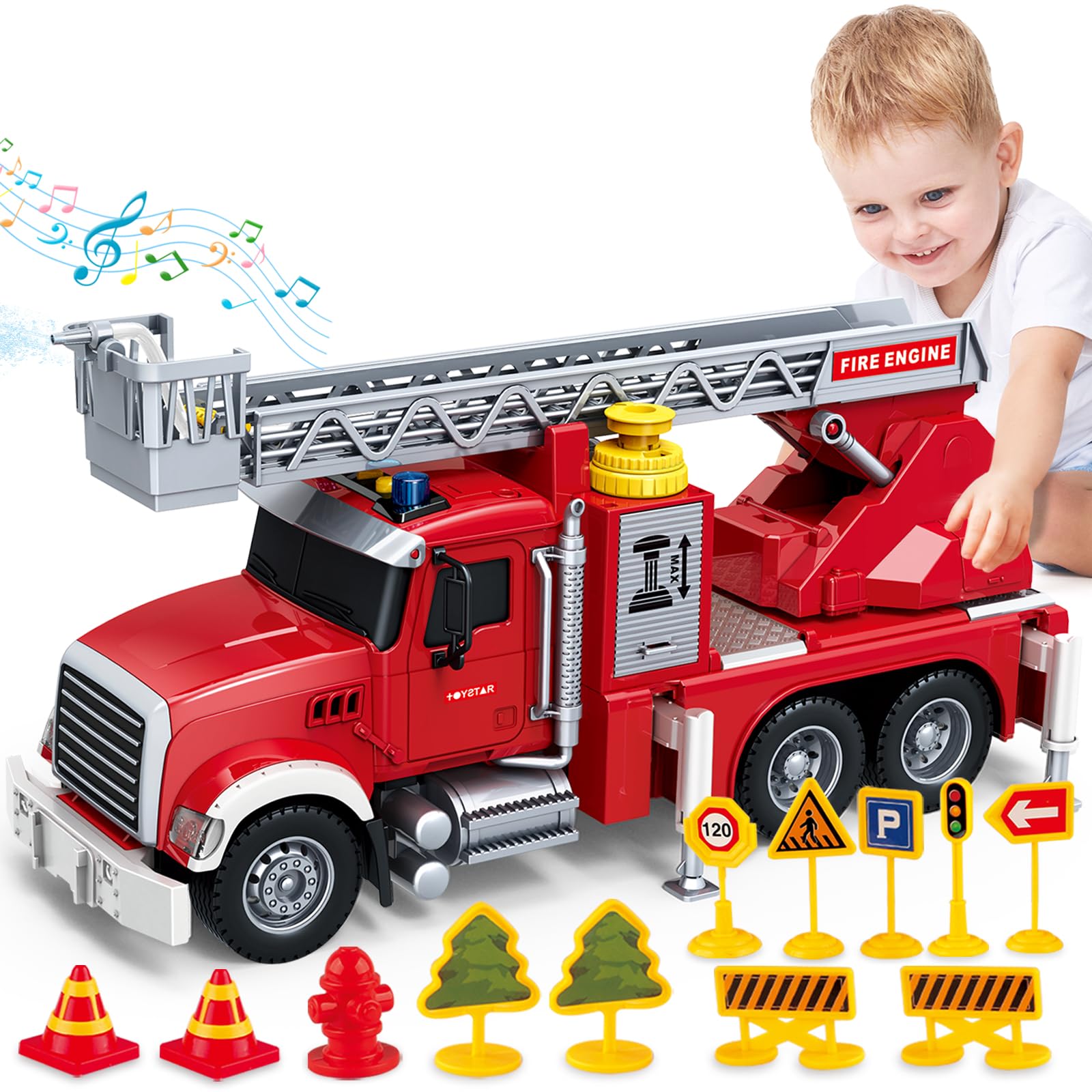 Kids Toys for 3 4 5 6 7 8 Years Old Boys, 15'' Large Fire Truck Toy, Friction Powered Fire Rescue Truck Vehicle Toy with Lights 
