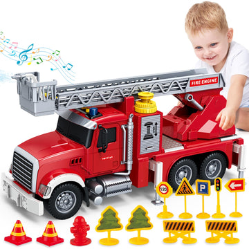 Kids Toys for 3 4 5 6 7 8 Years Old Boys, 15'' Large Fire Truck Toy, Friction Powered Fire Rescue Truck Vehicle Toy with Lights 