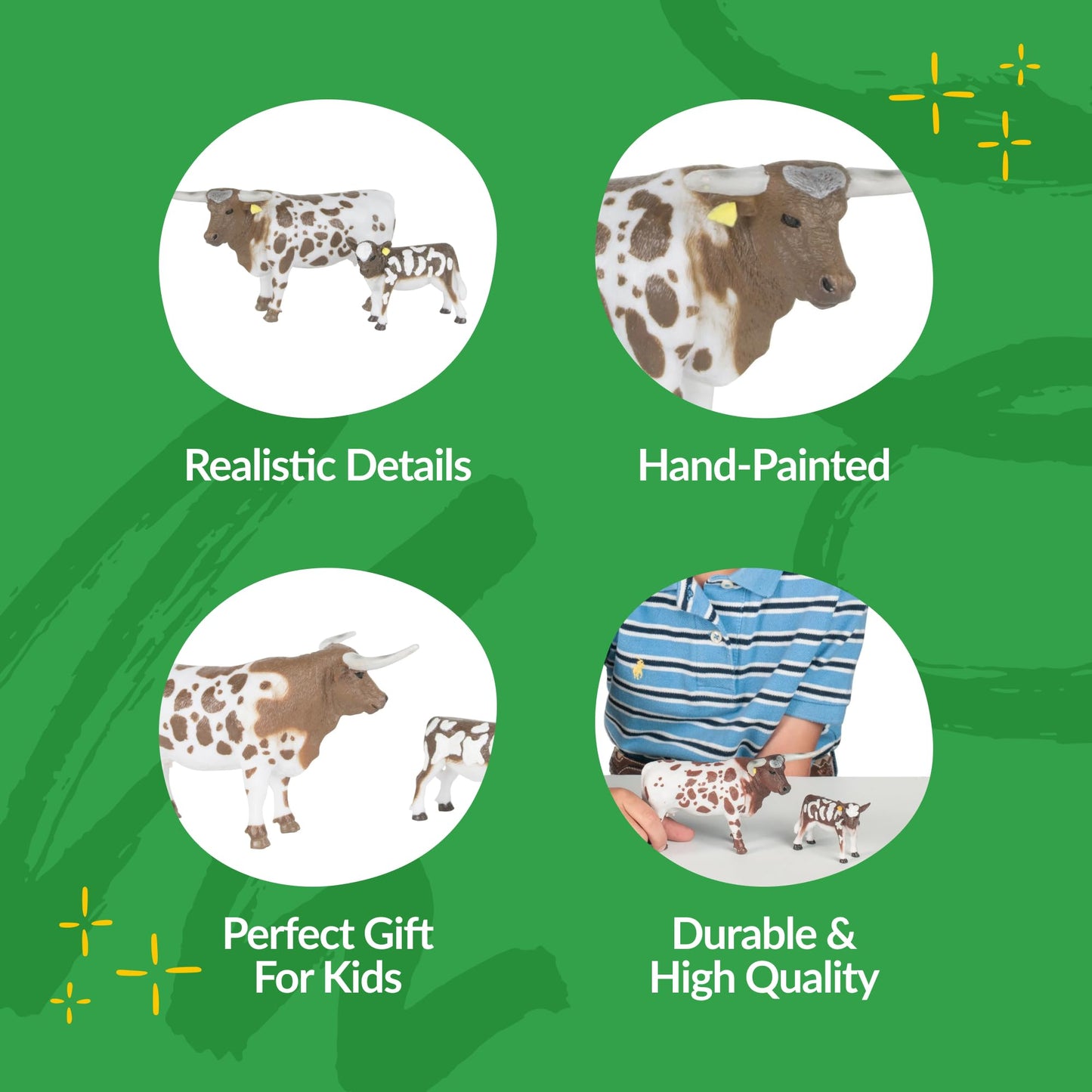 Big Country Farm Toys Longhorn Cow & Calf - 1:20 Scale - Hand Painted - Farm Toys - Farm Animal Toys
