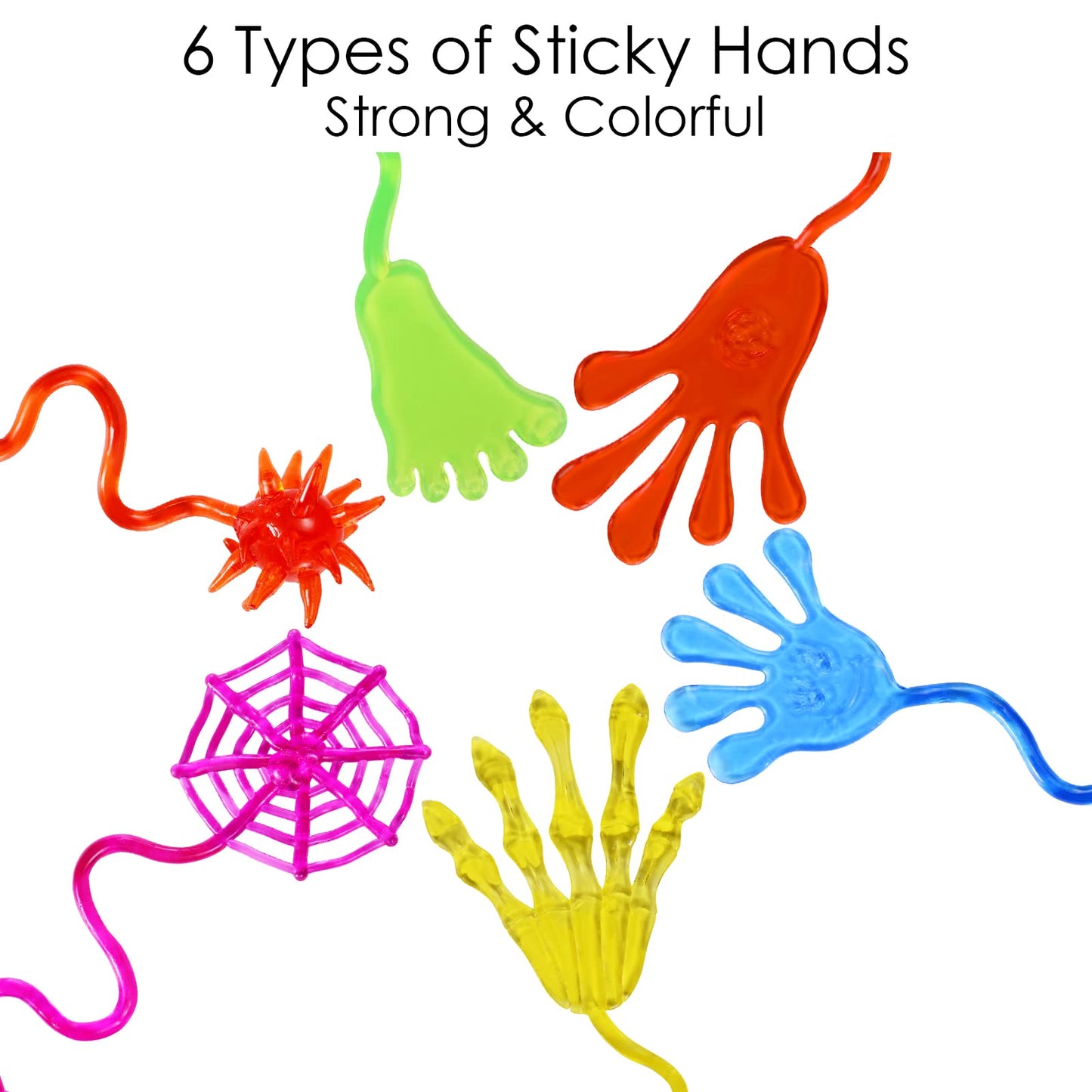 48 Pack Sticky Hands Party Favors, 6 Types Goodie Bag Stuffers, Teacher Treasure Box Prizes, Classroom Rewards, Piata Fillers, B