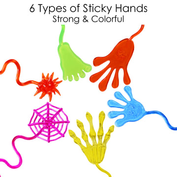 48 Pack Sticky Hands Party Favors, 6 Types Goodie Bag Stuffers, Teacher Treasure Box Prizes, Classroom Rewards, Piata Fillers, B