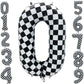 Eoopoon 42 Inch Checkered Number Balloon 0,Large Race Car Birthday Party Supplies for Boys Girls, Foil Black and White Number 0 