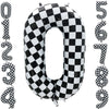 Eoopoon 42 Inch Checkered Number Balloon 0,Large Race Car Birthday Party Supplies for Boys Girls, Foil Black and White Number 0 