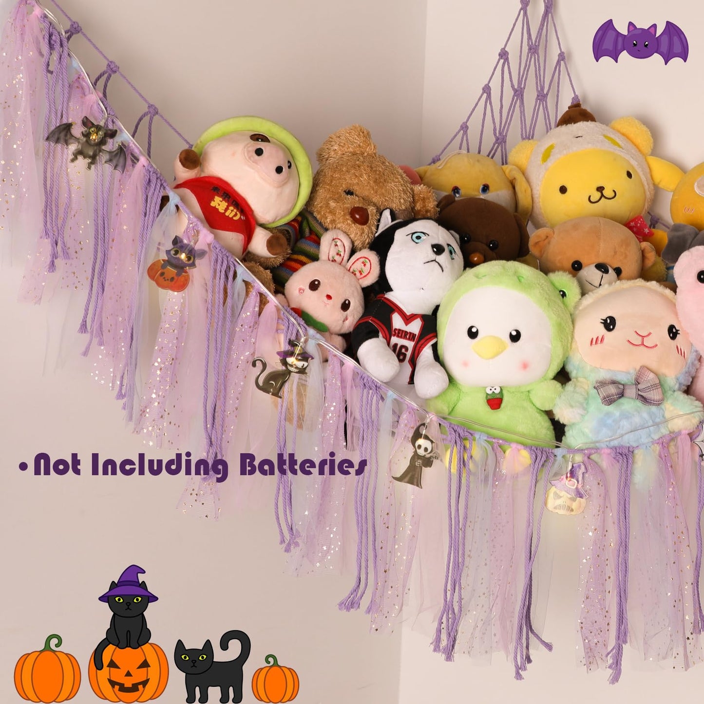 Yelienm Stuffed Animals Net Or Hammock With Halloween String Lights, 59 Inch Toy Hammock Halloween Gifts For Kids Hanging Stuffe