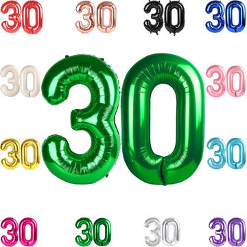 30 Balloon Number, Green Number 30Th Birthday Balloons 40 Inch, 30 Years Old Green Birthday Decorations For Men Women, 30Th Anni