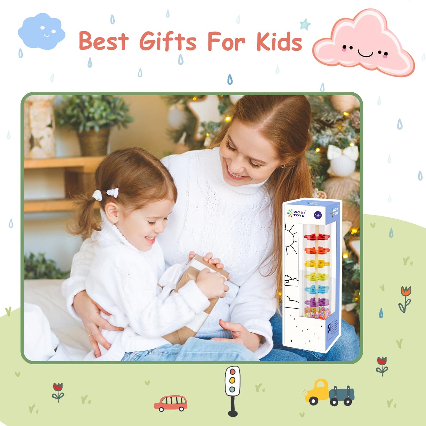 LOOIKOOS Rainmaker - 7 inch Wooden Rain Stick Montessori Toys for Babies 6-12 Months Baby Rattle Shaker Sensory Developmental Toy Raindrops Musical Instrument Baby Musical Toys for Baby 6 7 8 9