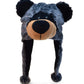Puzzled Black Bear Plush Hat - One Size Costume Headwear With Ear Flaps, Funny Plush Party Crazy Hat, Stuffed Animal Hat, Cozy F