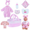 Babeside 8 Pcs Baby Doll Clothes With Bassinet For 8-10-12 Inch Baby Doll,Baby Doll Clothes Outfit Accessories Fit Newborn Baby Doll Girl