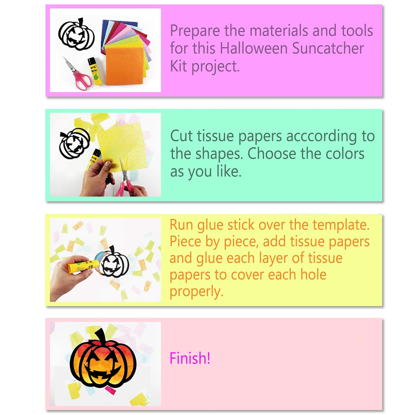 VHALE Suncatchers Craft Kit - 3 Sets (9 Cutouts), Medium Black Paper, Stained Glass Effect for Kids Arts & Crafts, Halloween Party Favors