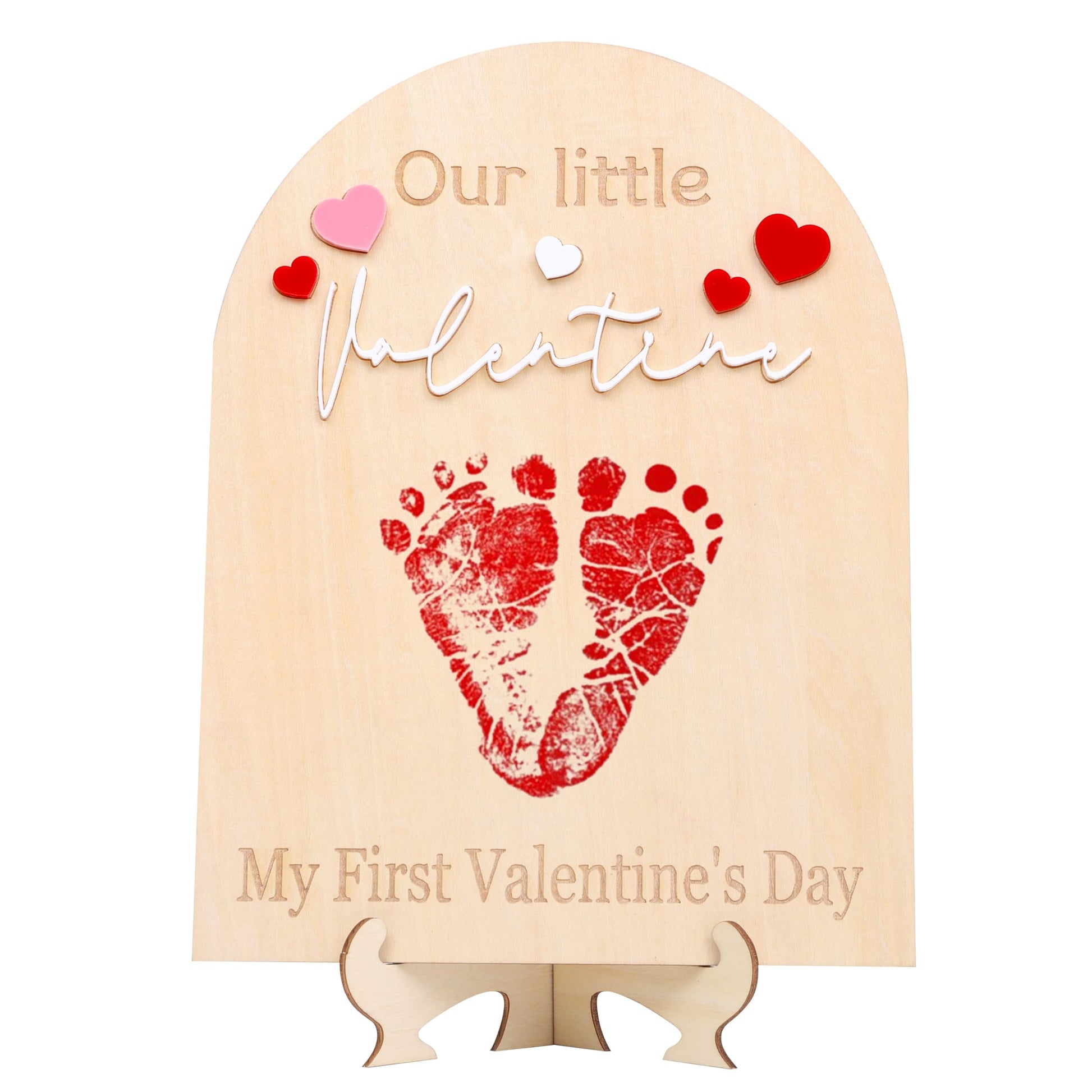 My First Valentine Footprint Wood Board - Our Little Valentine Wood Sign Milestone, Baby Footprint Wood Craft, First Valentine K
