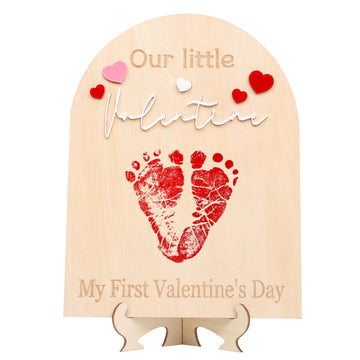 My First Valentine Footprint Wood Board - Our Little Valentine Wood Sign Milestone, Baby Footprint Wood Craft, First Valentine K