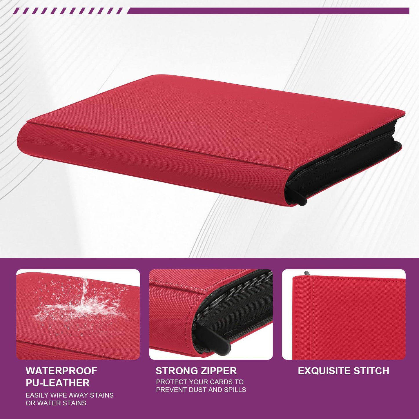 Toploader Binder Trading Card Binder Storage Hold up 288 Cards 9-Pocket Top Loader Binder with Sleeves for 3x4 Rigid Toploaders Hard Cases (9Oxblood Red)