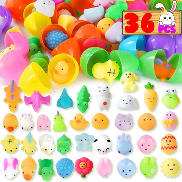 36 Pcs Easter Prefilled Eggs With Mochi Squishy Toys, Kawaii Stress Reliever Squishy Toy For Easter Egg Hunt, Kids Party Favor,