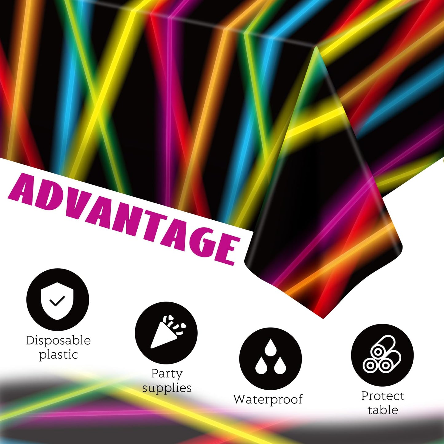 Irenare Neon Table Cloths Glow Party Table Covers, 54 x 108 Glow in The Dark Table Cloths Glow Party Table Cloth Neon Party Deco